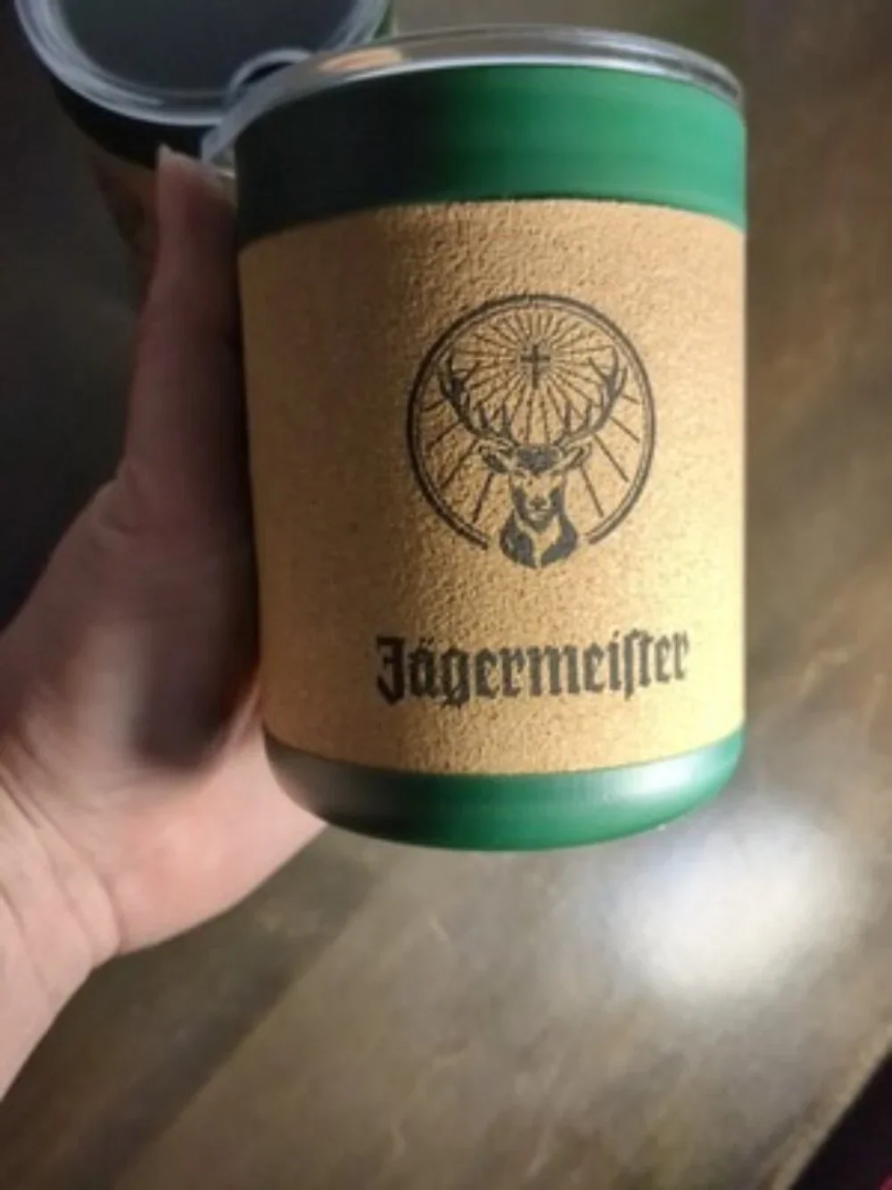 2 JAEGERMEISTER /Jägermeister CORK INSULATED CUPS W/ CLEAR LIDS--10 OZ.